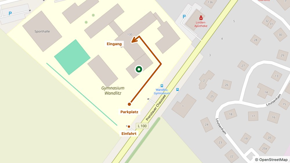 Lageplan: Sporthalle des Gymnasiums Wandlitz, Prenzlauer Chaussee 130 in Wandlitz.